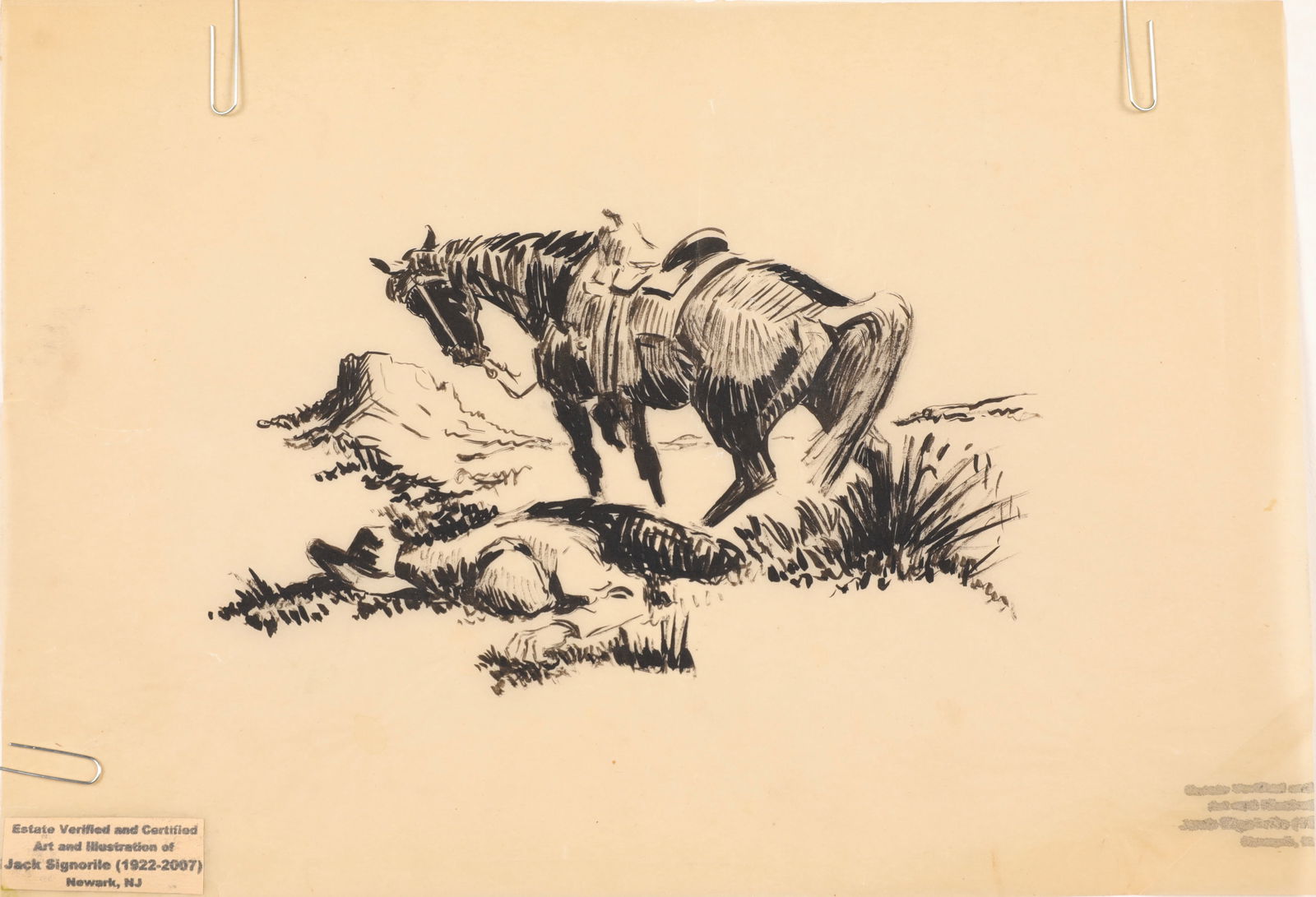 JACK SIGNORILE (1922-2007) ORIGINAL WESTERN INK DRAWING (1 of 5)