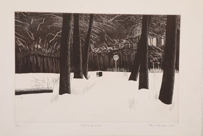 THOMAS J. NORULAK "STOPPING BY WOODS" ETCHING PENCIL SIGNED 3/15