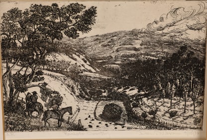 DAN D. WARNER "PANIOLO COUNTRY" HAWAIIAN COWBOYS ETCHING PENCIL SIGNED