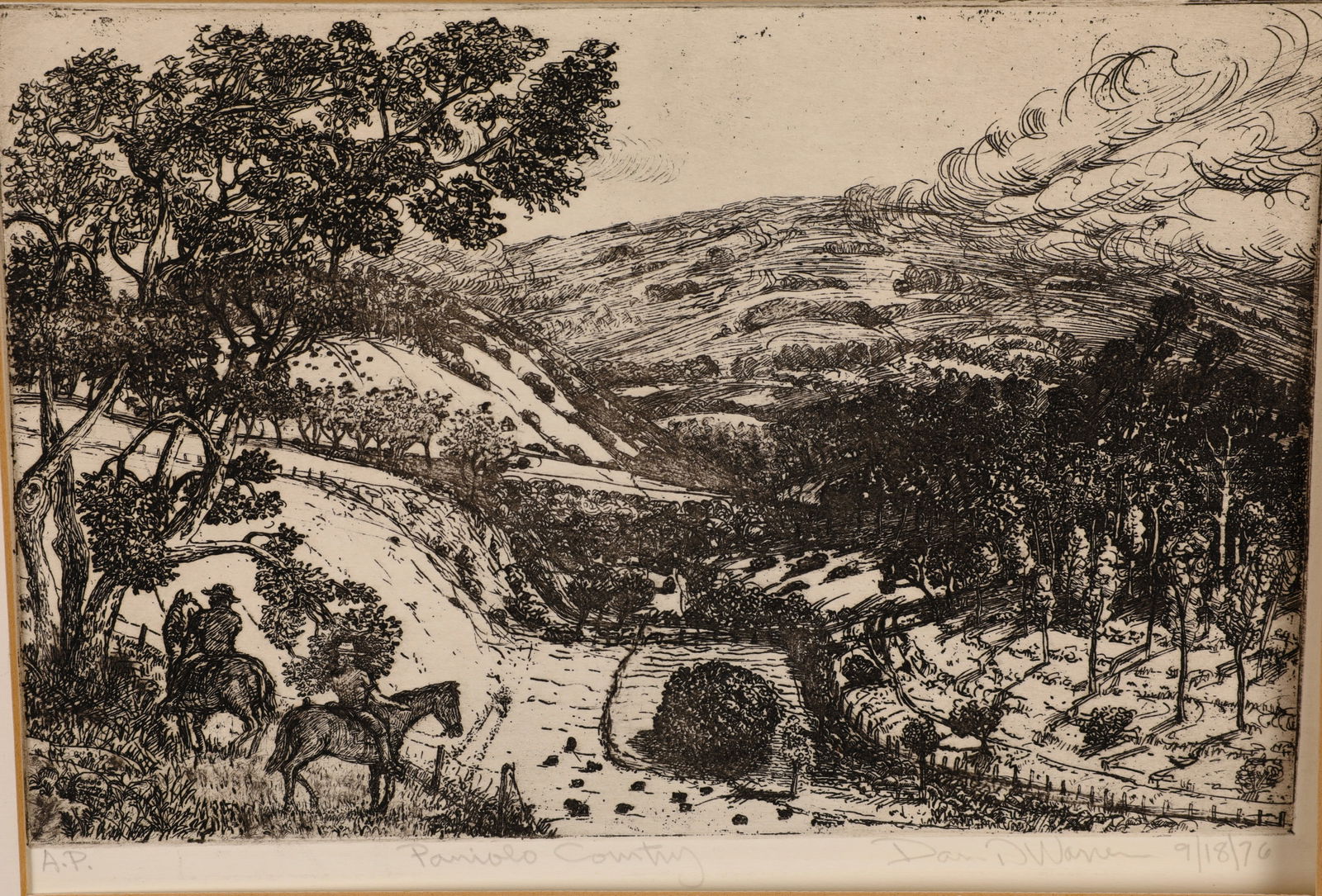 DAN D. WARNER "PANIOLO COUNTRY" HAWAIIAN COWBOYS ETCHING PENCIL SIGNED (1 of 8)