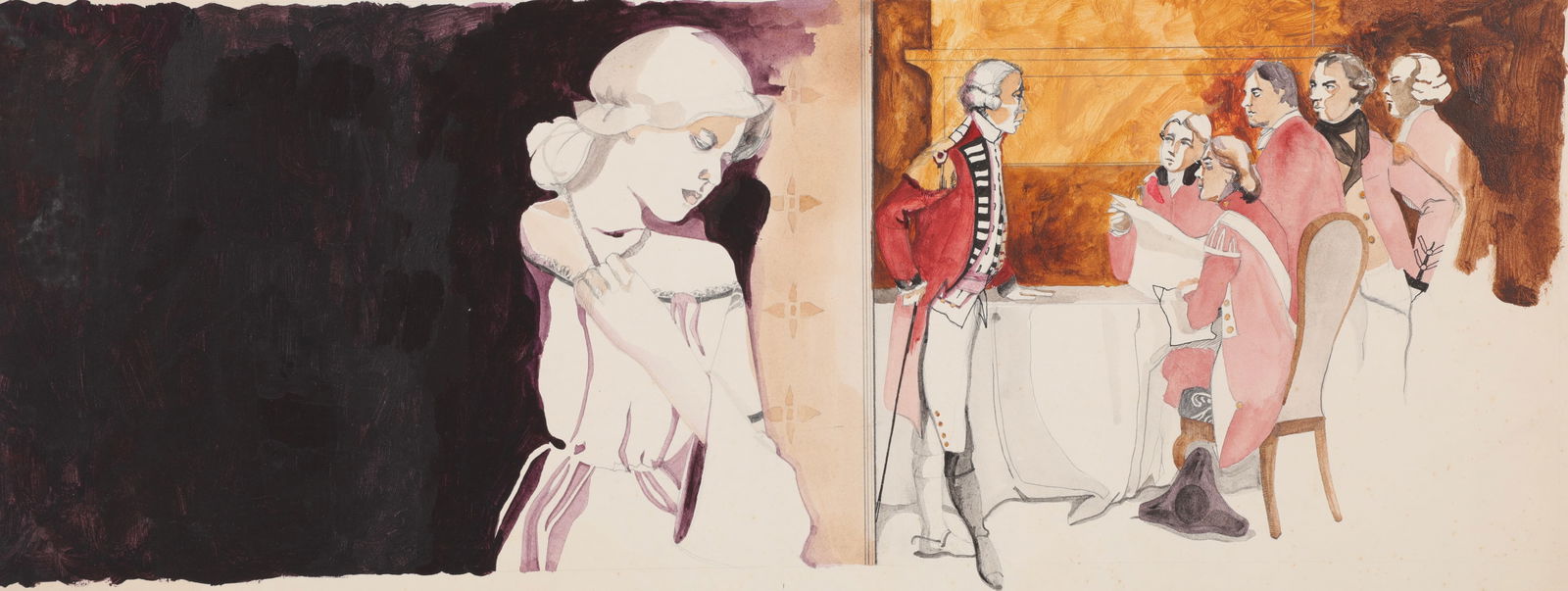 ORIGINAL ILLUSTRATION ART PAINTING COLONIAL 18TH c. SCENE (1 of 5)