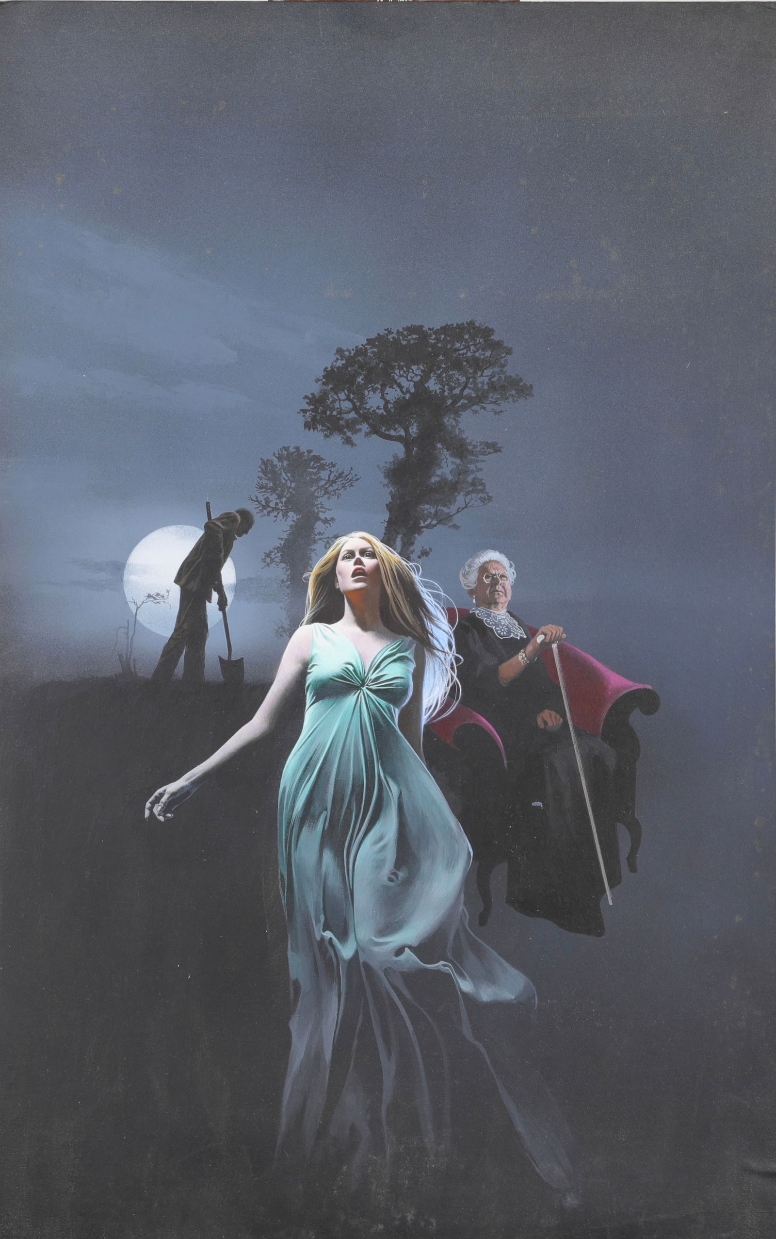 ORIG. GOTHIC ROMANCE ILLUSTRATION ART PAINTING FOR NOVEL "HEAVY HEAVY HANGS" (1 of 9)