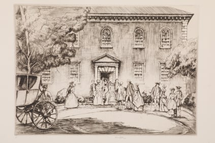 ERNEST DAVID ROTH 1932 PENCIL SIGNED ETCHING "WASHINGTON AT POHICK CHURCH"