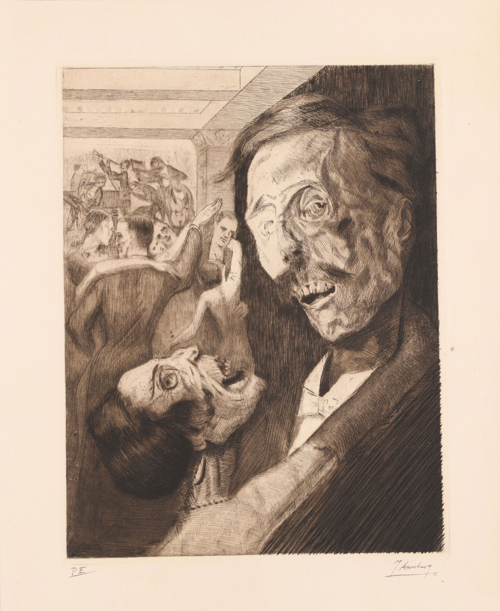 JEAN AUSCHER (1896-1950) SIGNED ETCHING 1925 "BALS DE NUIT" DANCE OF DEATH (1 of 9)