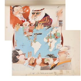 POLITICAL CARTOON ORIGINAL ILLUSTRATION ART PAINTING 1979
