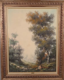 CARLO TADESCHI 51" X 40" ITALIAN IMPRESSIONIST LANDSCAPE PAINTING