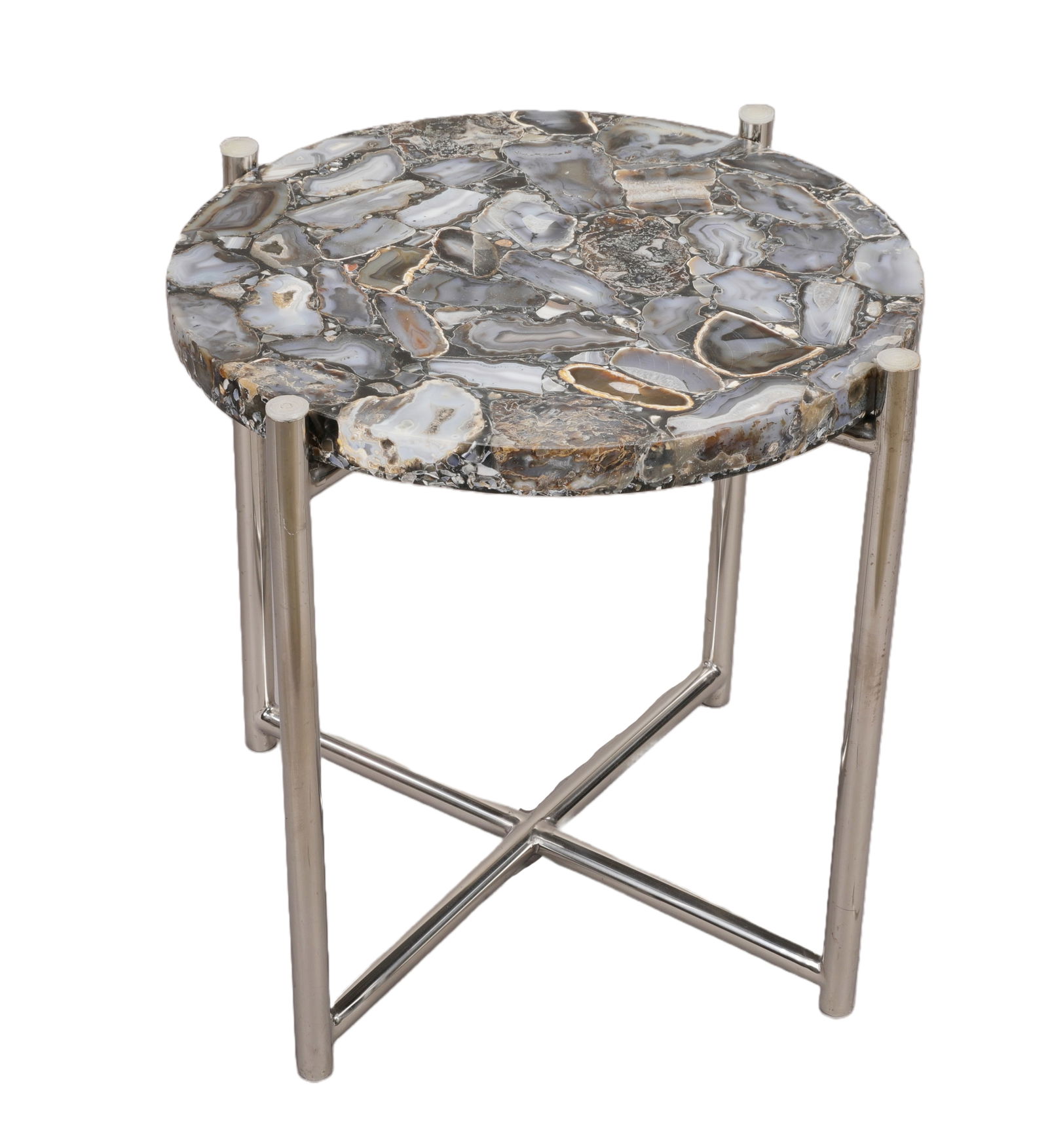 NATURAL AGATE POLISHED STONE & CHROME COFFE/ COCKTAIL TABLE (1 of 4)