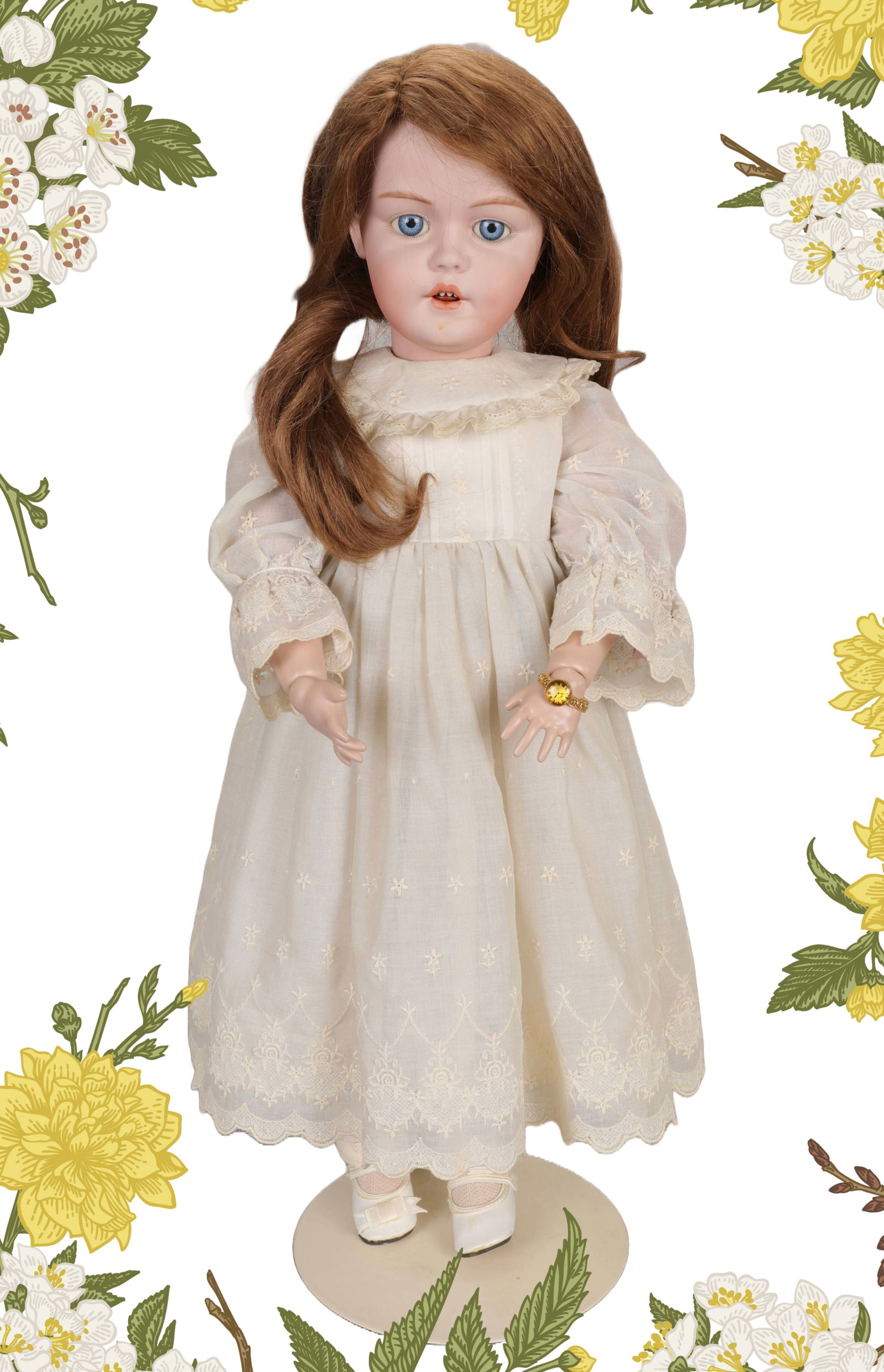 SIMON & HALBIG GISELA THU TAM FREEMAN 24" ARTIST REPRO DOLL: MAKER: Simon & Halbig reproduction by Thu-Tam Freeman MARKS: S & H DEP GERMANY 14 1/2 "GISELA" repro by Thu-Tam T. Freemen 4-1994 Age: 1994 Materials: Bisque head, red human hair wig, blue eyes, open