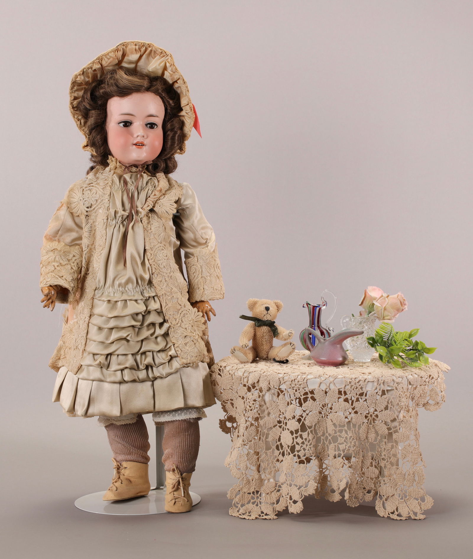 24" ANTIQUE BISQUE GERMAN DOLL ARMAND MARSEILLE ORIGINAL CLOTHES: Maker: Armand Marseille, Germany Marks: 390 dgrm 246/1 A 7M Age: Antique- Victorian- early 20th c. Materials: Bisque head, jointed composition body, sleepy eyes, open mouth with 4 teeth, newer brown h