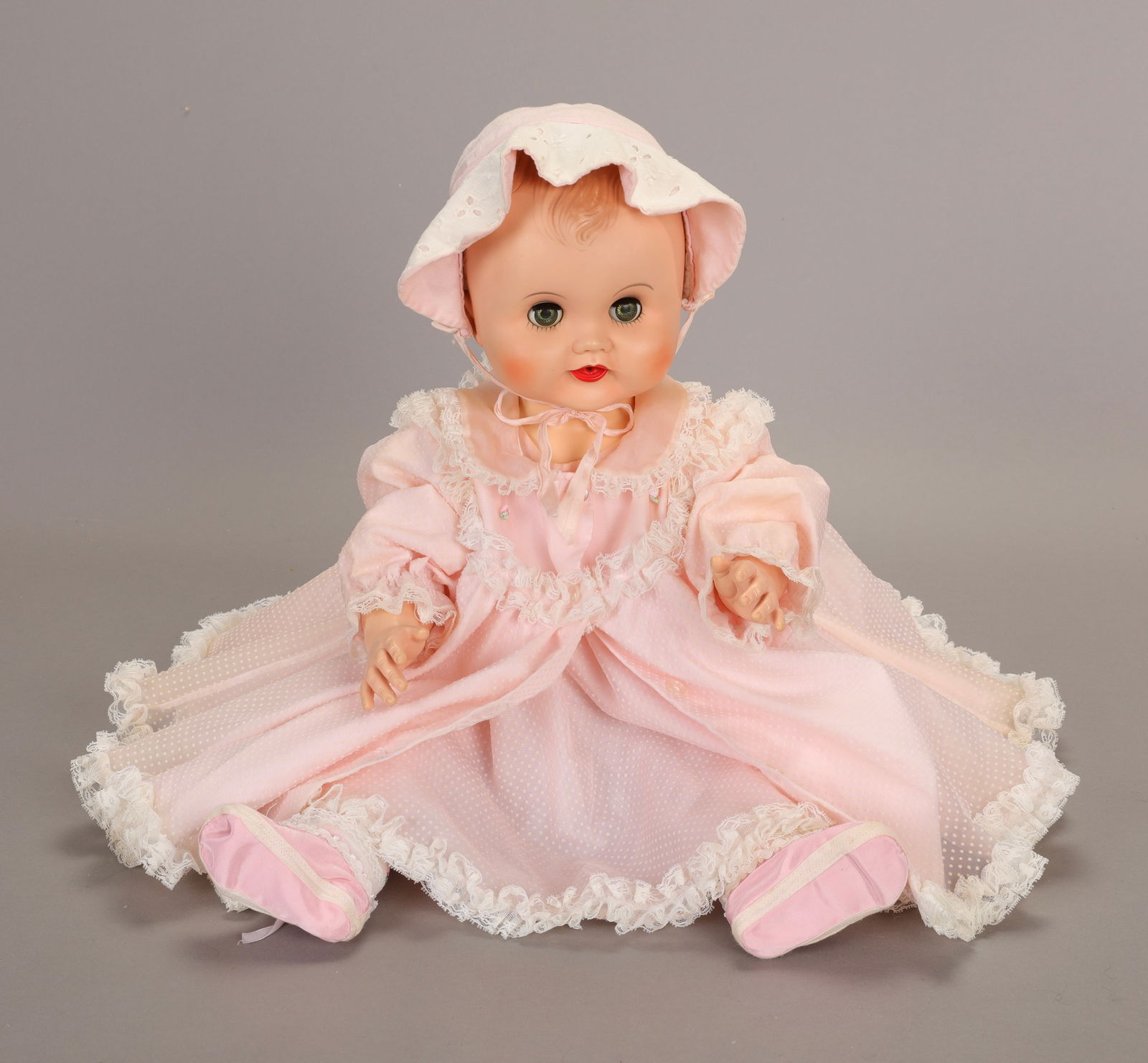 VTG TOODLES TYPE DRINK/ WET DOLL IN FRILLY PINK DRESS (1 of 8)