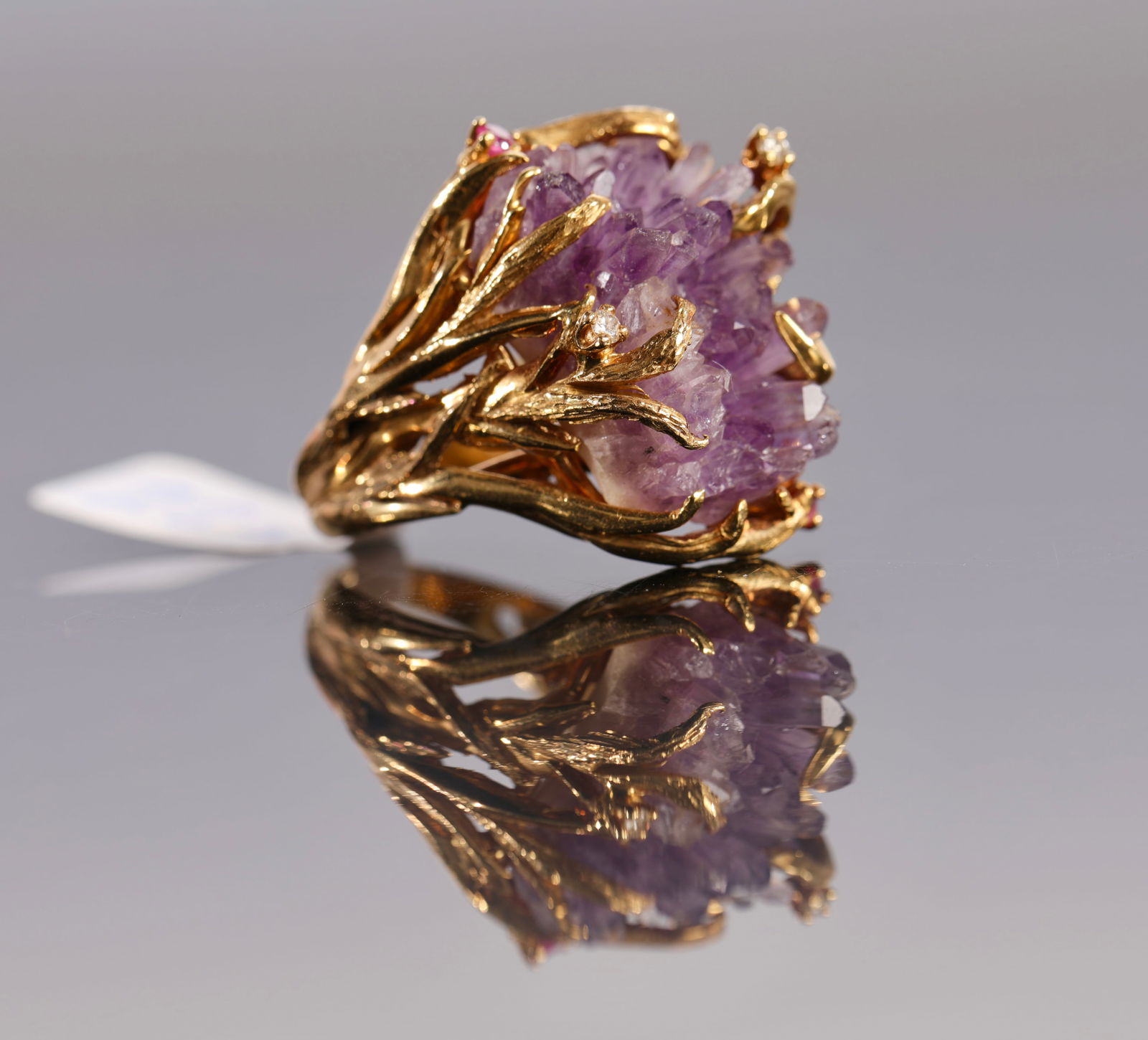 BRUTALIST AMETHYST & 18K GOLD & RUBY STATEMENT RING (1 of 10)