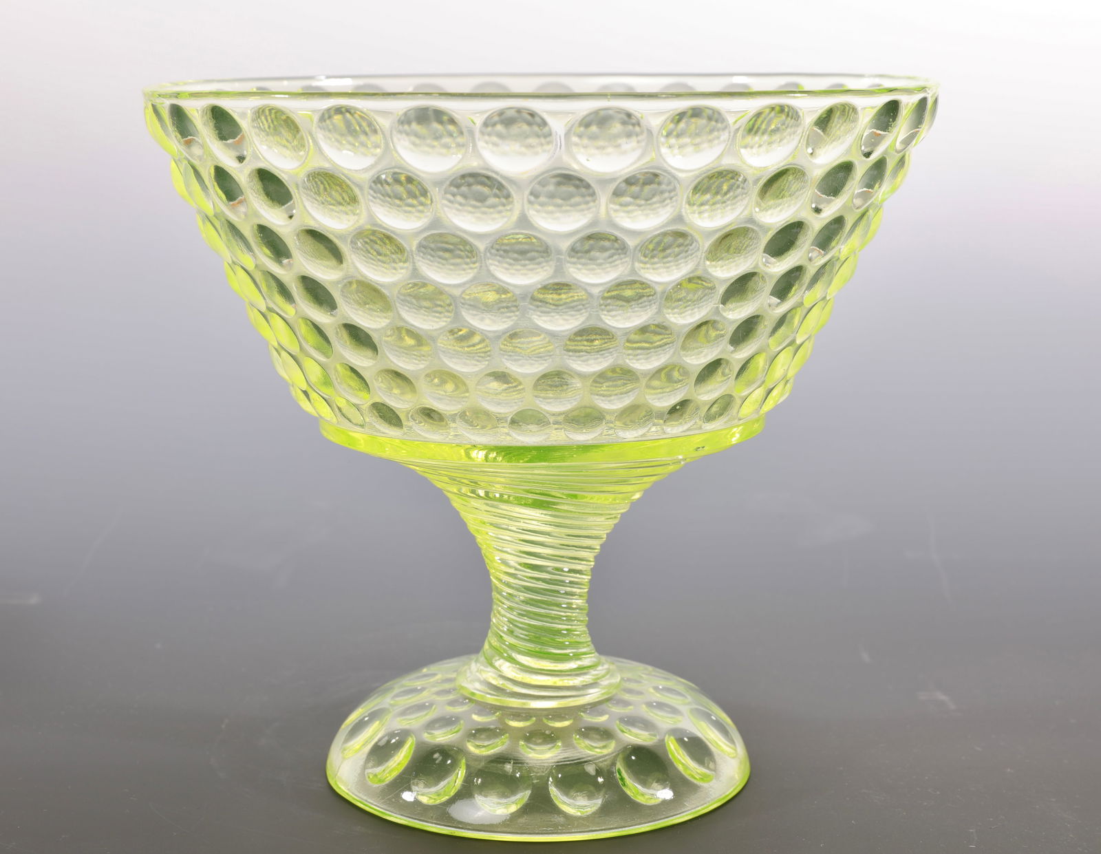 YELLOW VASELINE GLASS HOBNAIL COMPOTE DISH (1 of 9)