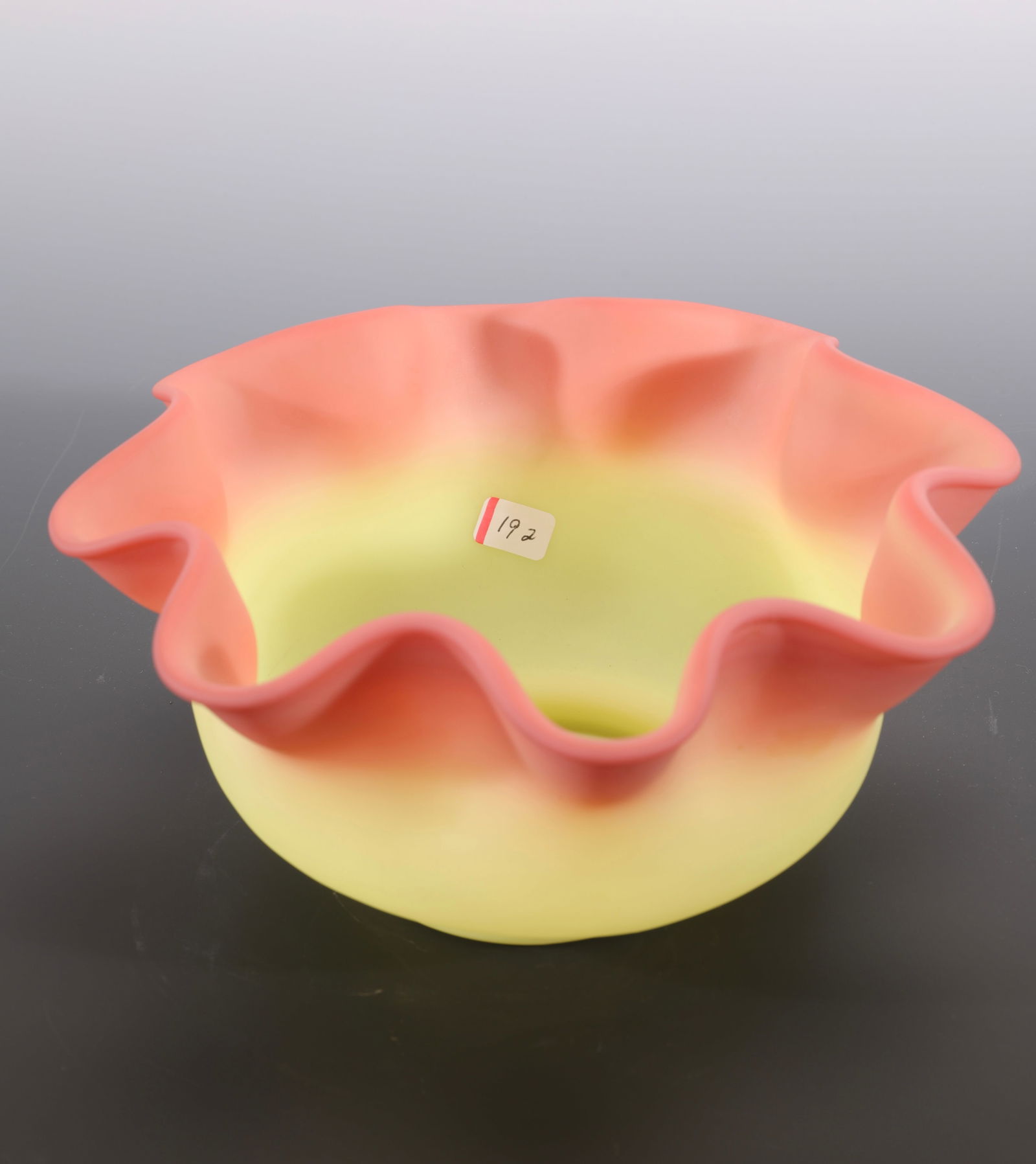 FENTON SATIN BURMESE GLASS RUFFLED BOWL UV REACTIVE (1 of 7)