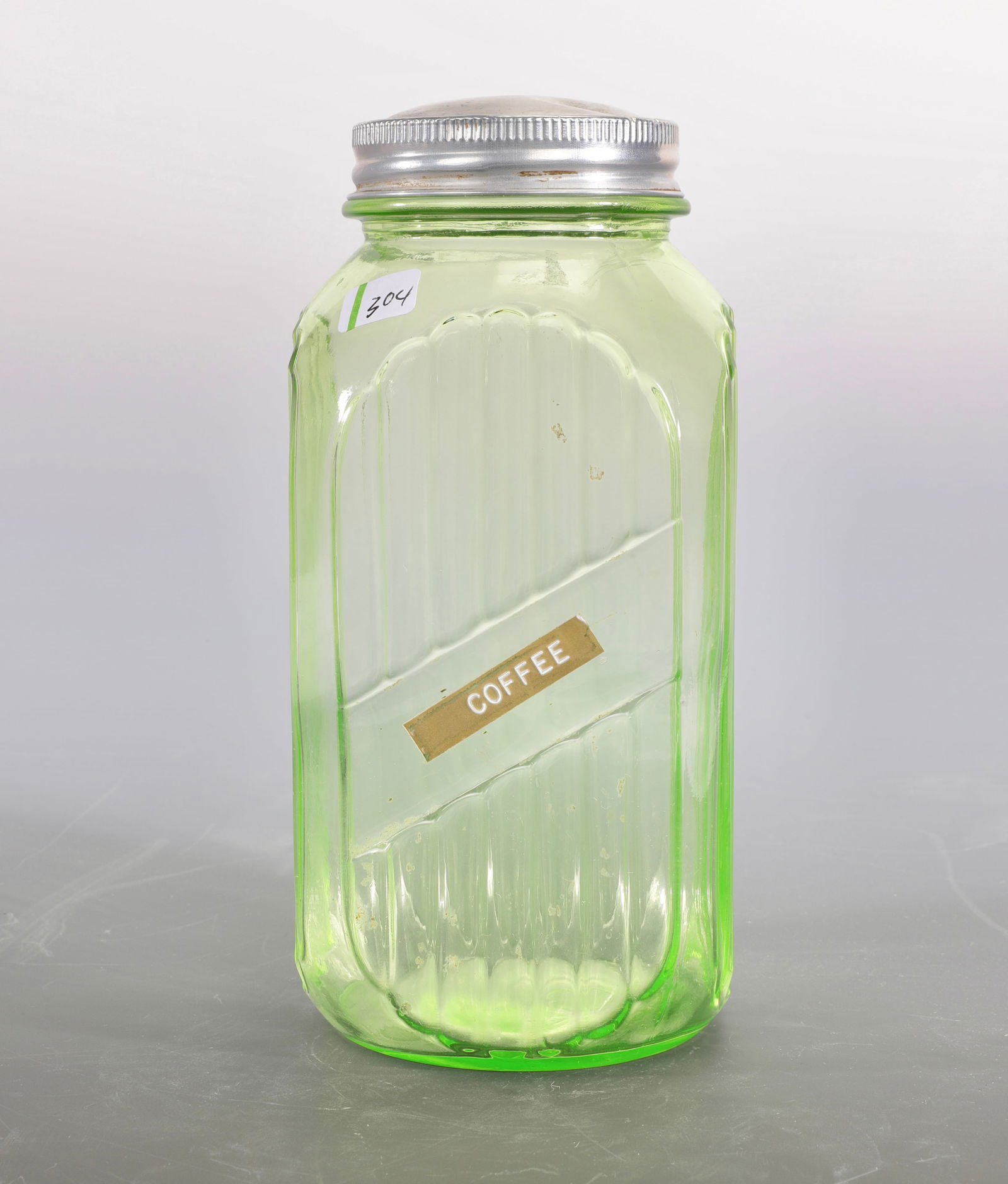 VTG URANIUM GLASS RIBBED COFFEE JAR ART DECO (1 of 9)