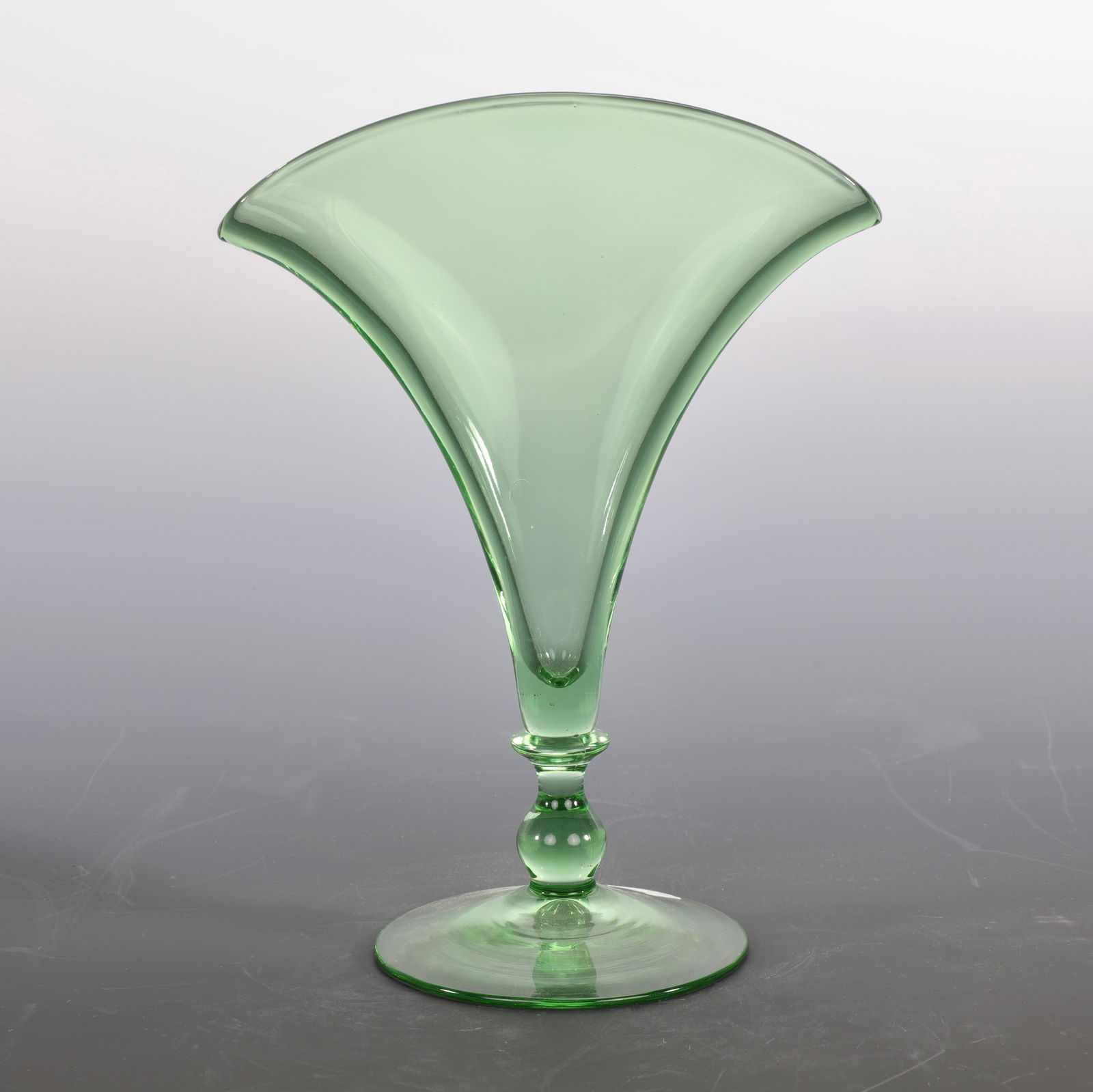 GREEN GLASS FLUTED FAN VASE (1 of 8)