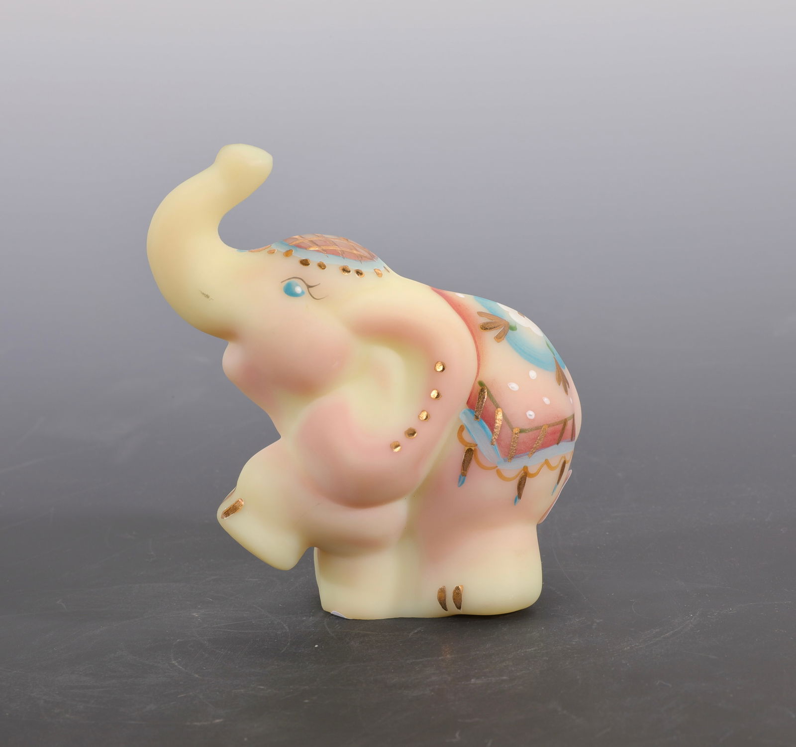 FENTON BURMESE GLASS ELEPHANT FIGURINE HAND PAINTED (1 of 11)