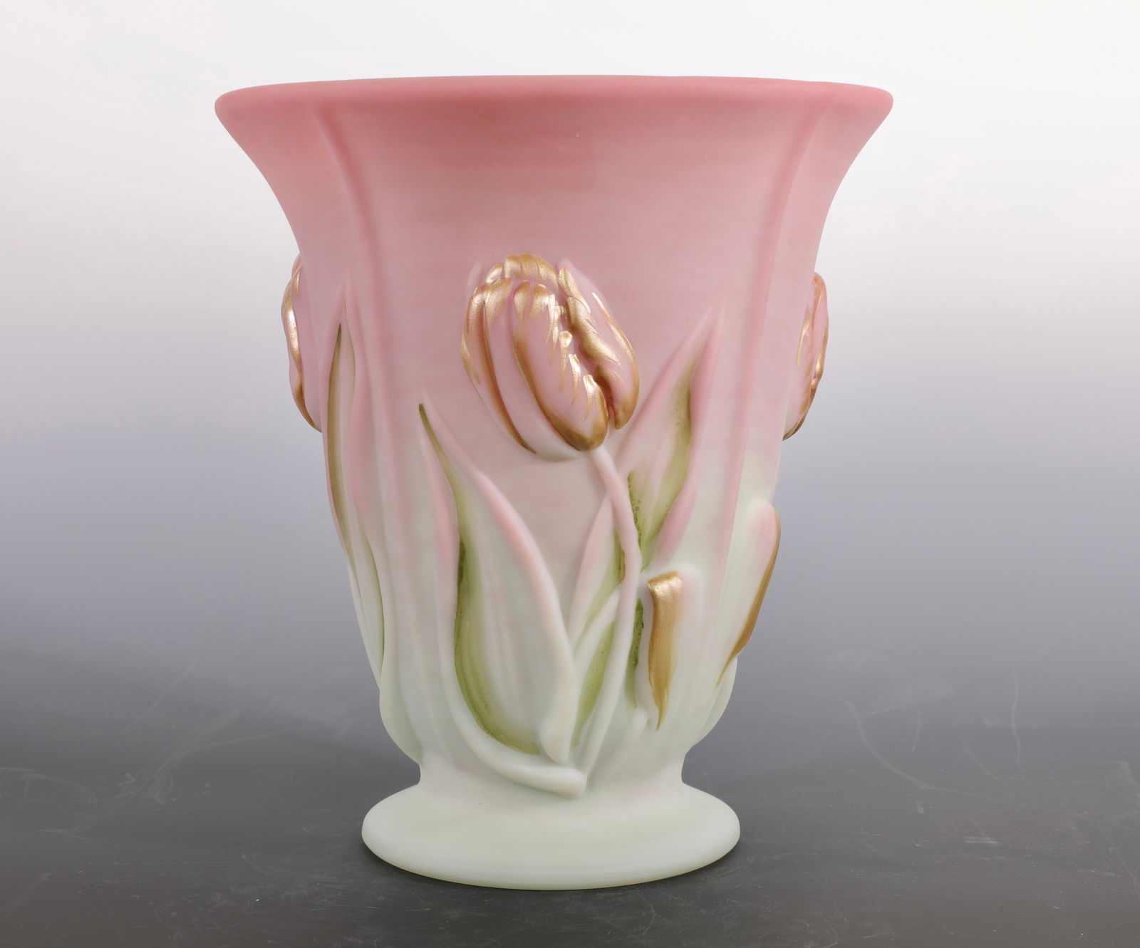 FENTON LIMITED EDITION HAND-PAINTED SATIN GLASS VASE TULIPS (1 of 8)