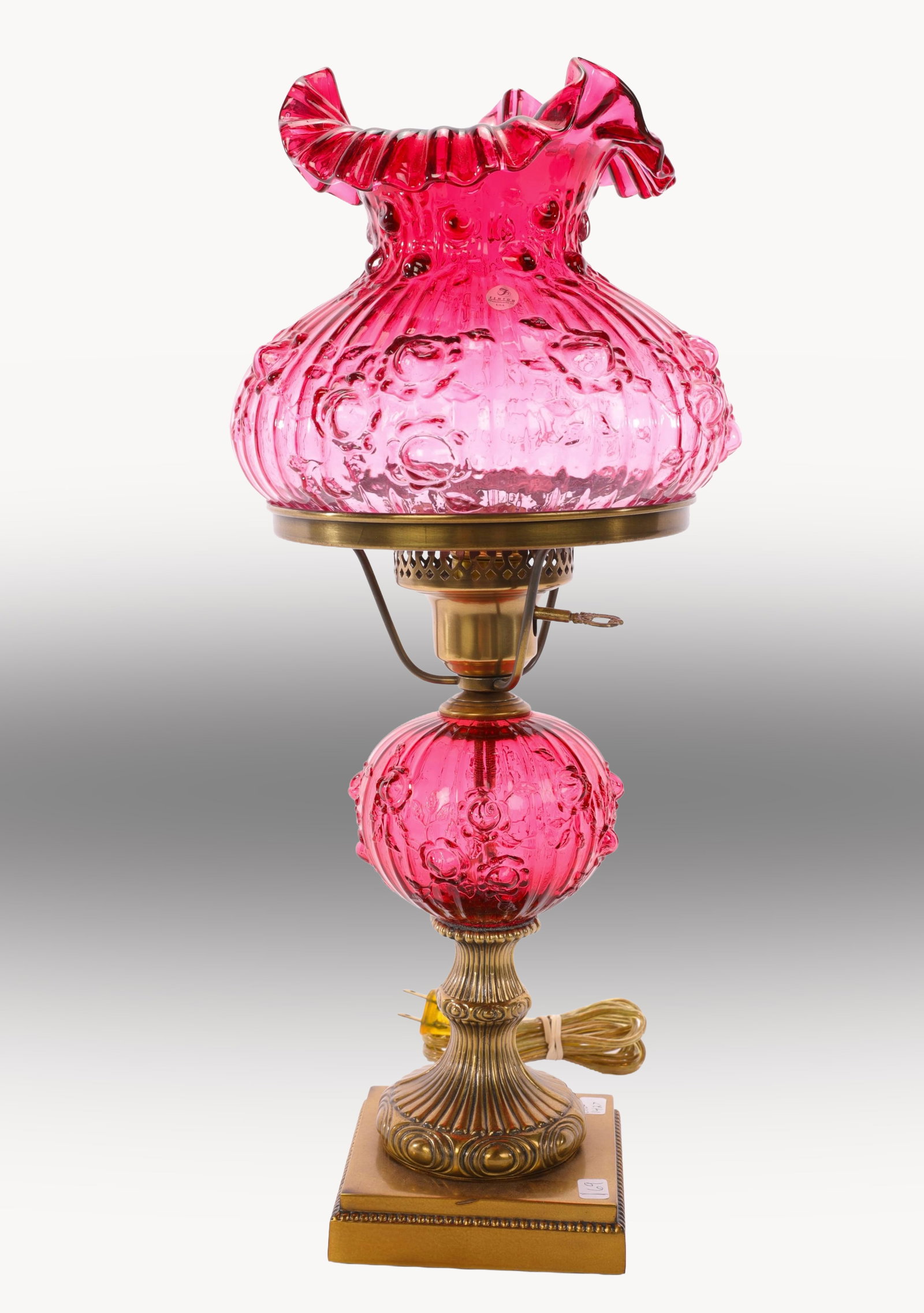 FENTON CRANBERRY CABBAGE ROSE GLASS ELECTRIC LAMP (1 of 8)