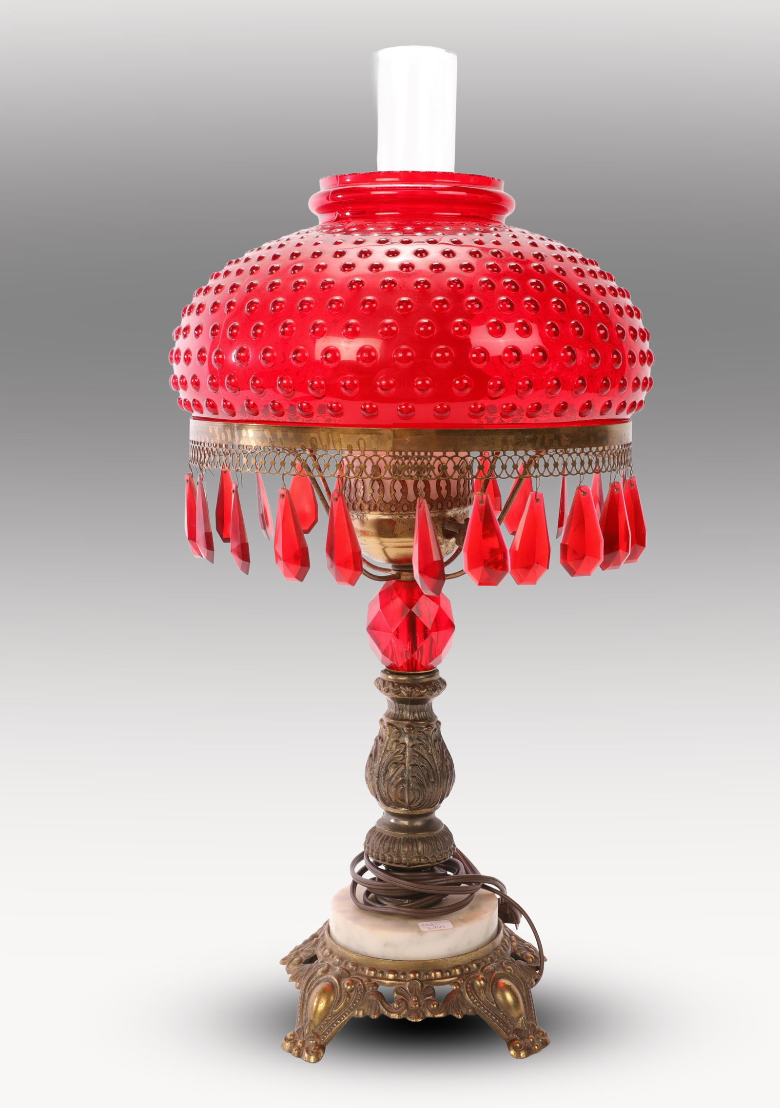 FENTON RUBY RED HOBNAIL ELECTRIC LAMP WITH CRYSTALS (1 of 8)