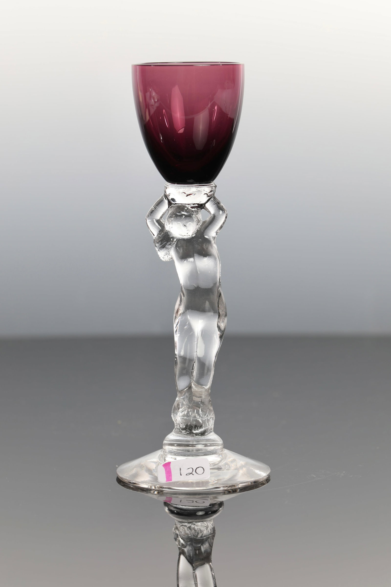 ART DECO STYLE STATUESQUE NUDE STEM CORDIAL PURPLE GLASS CAMBRIDGE (1 of 5)