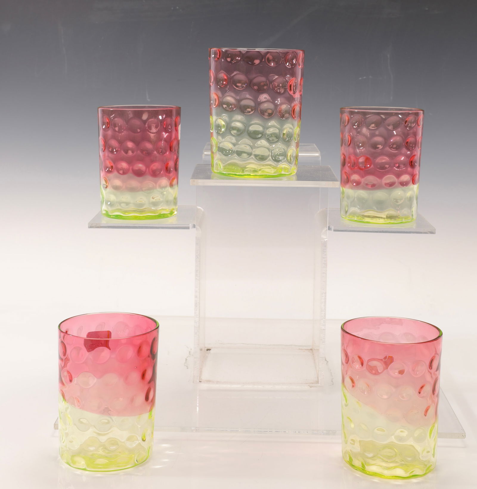 5 VICTORIAN HOBBS RUBINA VERDE INVERTED THUMBPRINT GLASS TUMBLERS SET (1 of 6)