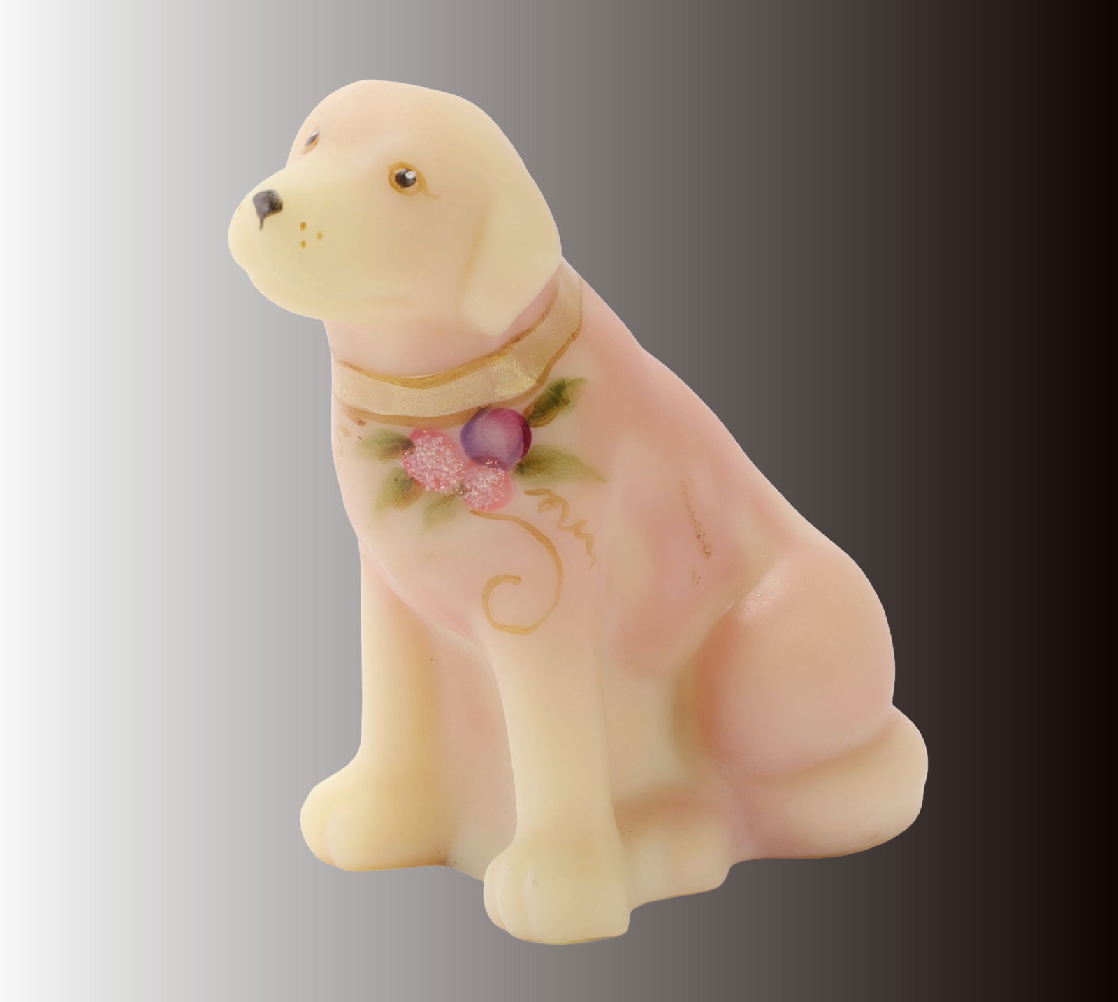 FENTON BURMESE ART GLASS HAND-PAINTED DOG PAPERWEIGHT FIGURINE (1 of 10)