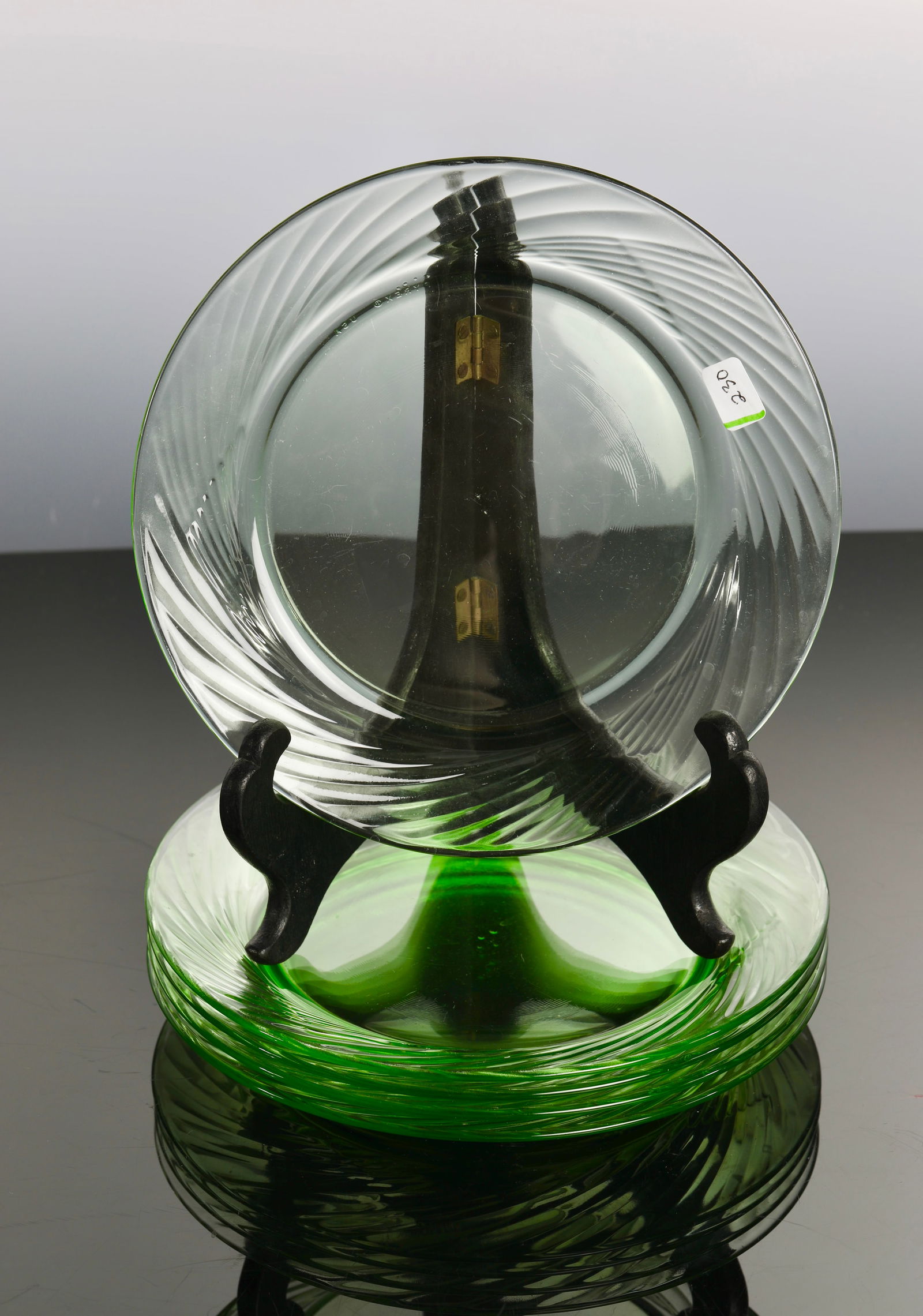 3- 7.5" GREEN URANIUM GLASS PLATES (1 of 7)