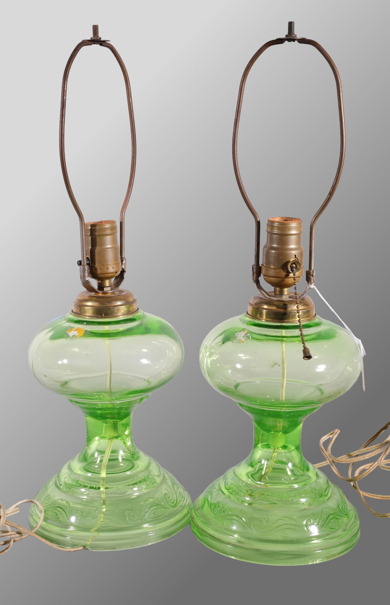 PAIR URANIUM GREEN GLASS ELECTRIC LAMPS (1 of 13)
