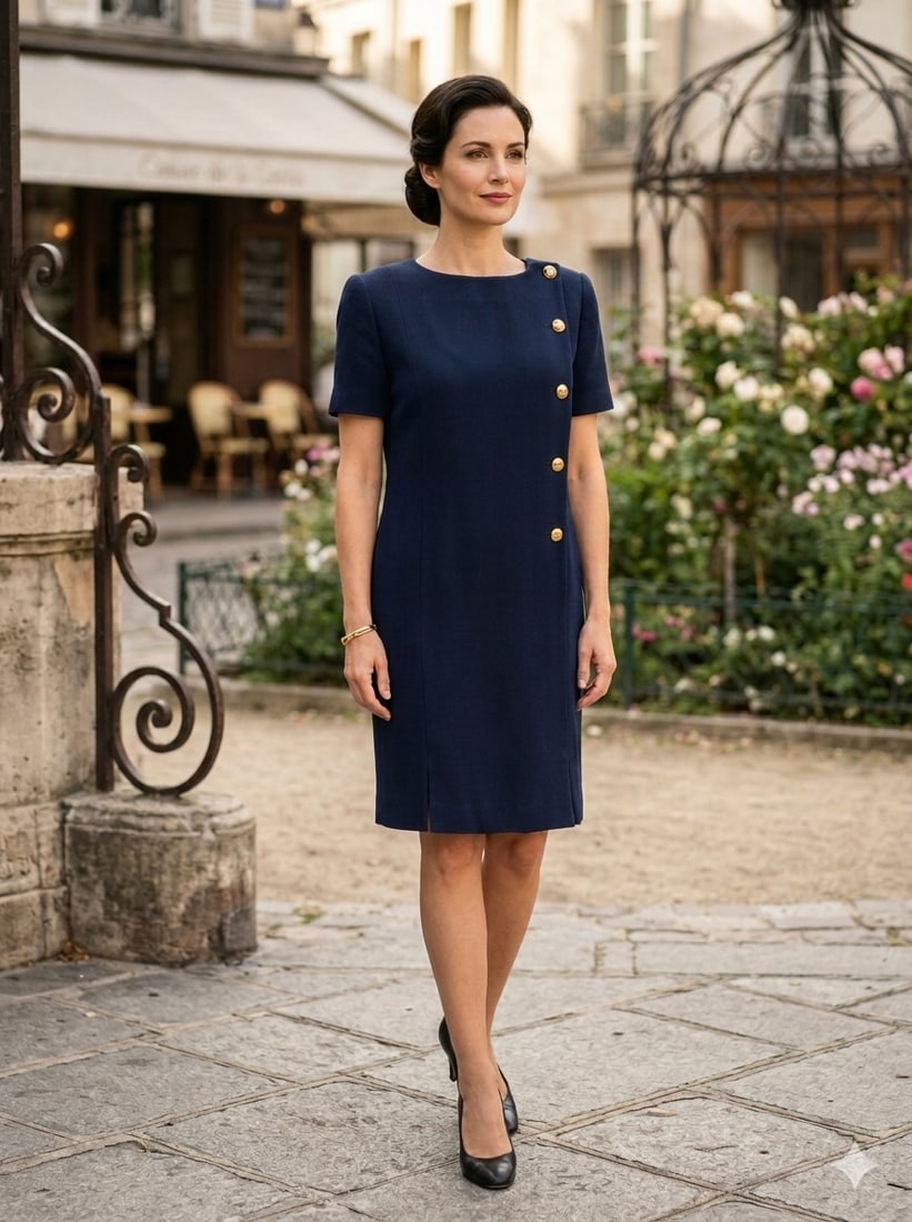 OSCAR DE LA RENTA NAVY BLUE SHIFT DRESS (1 of 10)