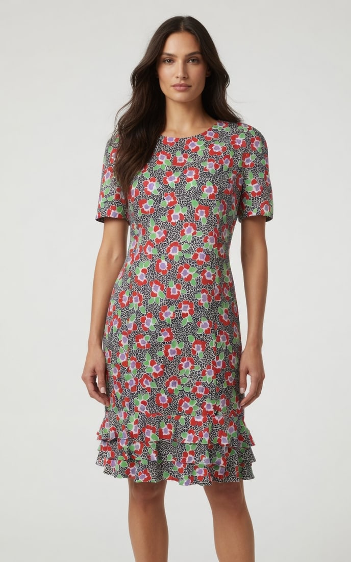 CAROLINA HERRERA SILK FLORAL SHIFT DRESS: This vintage Carolina Herrera dress is a sophisticated "Little Floral Dress" that exemplifies the designer's mastery of clean, architectural silhouettes and timeless elegance. Likely from an archival 