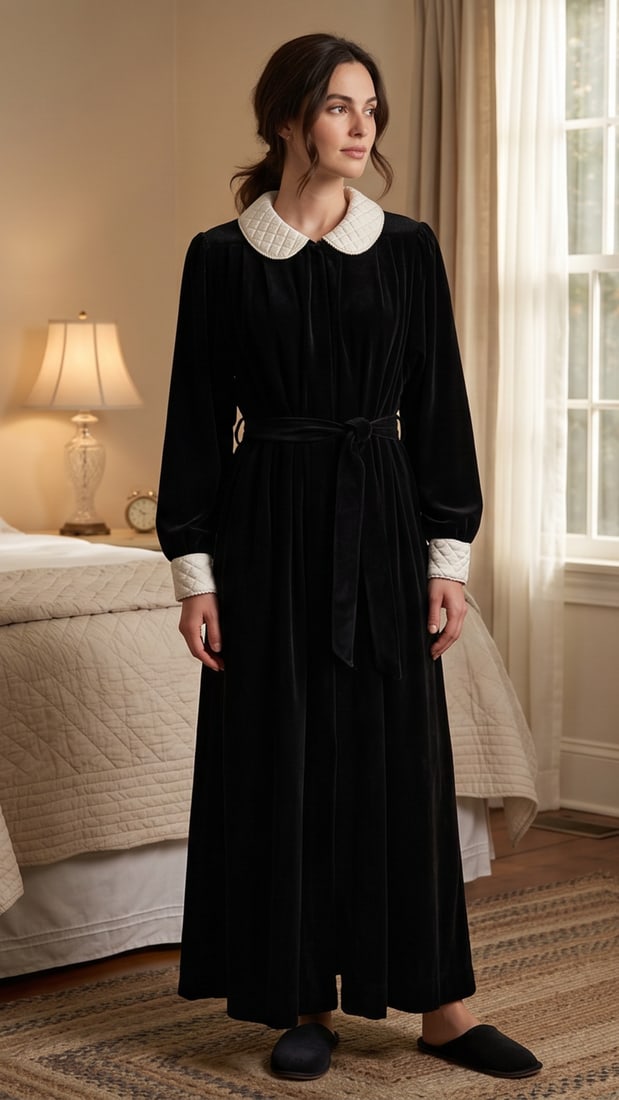 CHRISTIAN DIOR VELVELT LOUNGE WEAR ROBE: This vintage Christian Dior dressing gown is a luxurious full-length robe typical of the brand's mid-century loungewear collections. DESIGN DETAILS Fabric and Silhouette: The garment is crafted from a