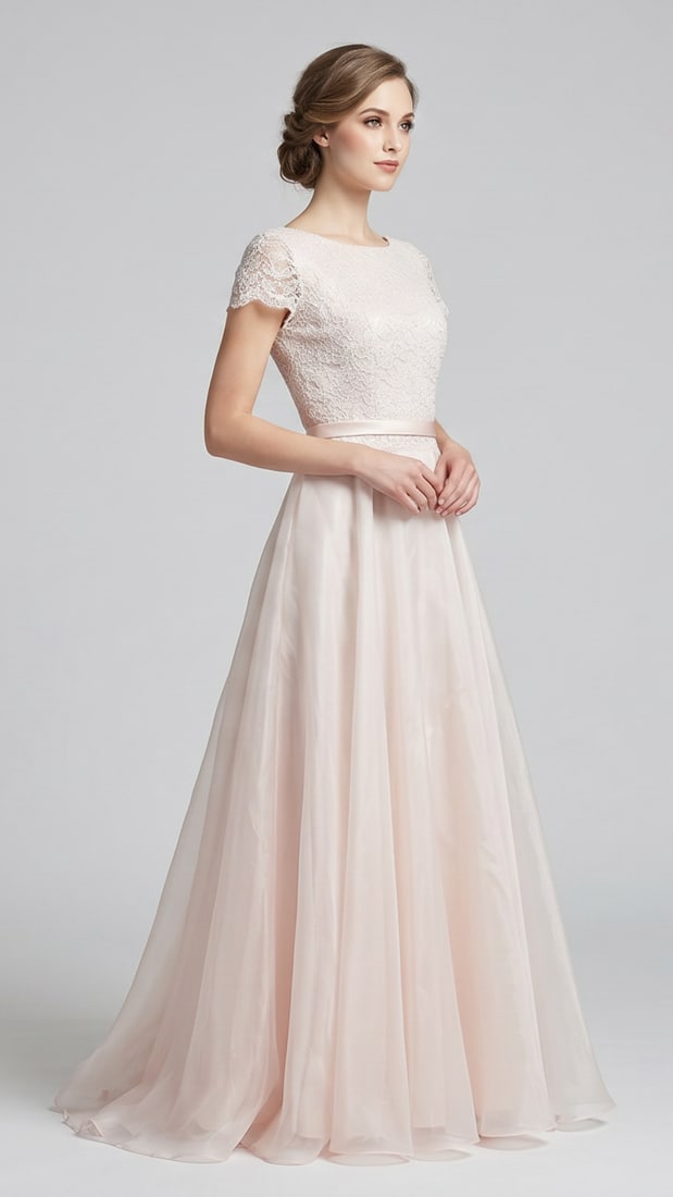 JS COLLECTIONS PINK LACE & SHEER CHIFFON FORMAL GOWN (1 of 14)