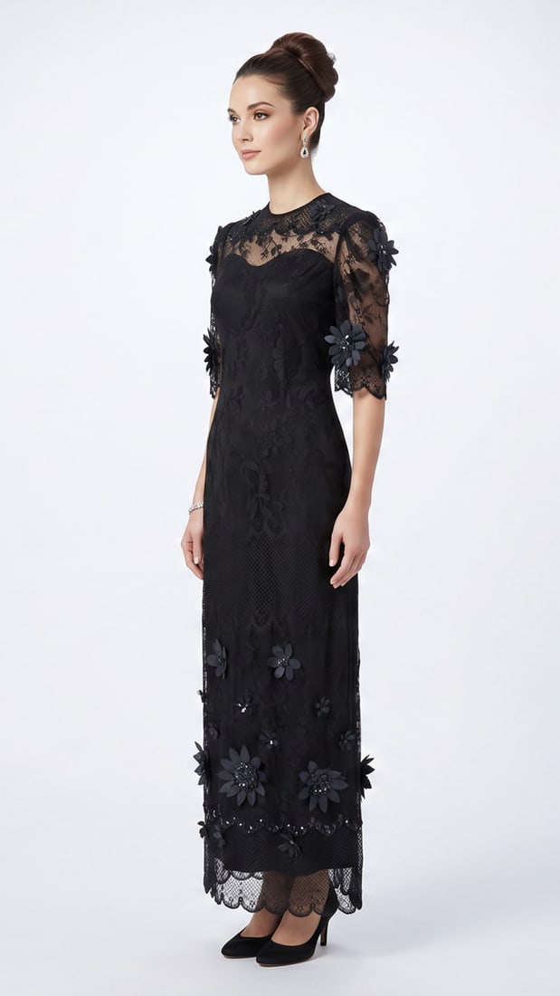 MAC DUGGAL BEADED BLACK LACE FORMAL GOWN (1 of 12)