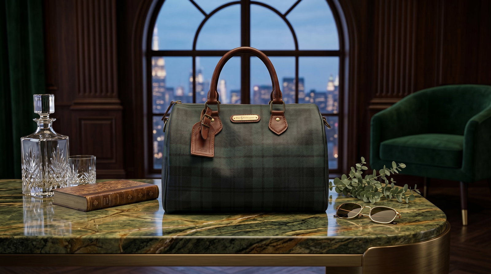 RALPH LAUREN BLACK WATCH TARTAN BOSTON HANDBAG: This handbag is an iconic Vintage Polo Ralph Lauren Black Watch Plaid Boston Bag, originally introduced in the late 1980s and early 1990s as part of Ralph Lauren's signature heritage collection.