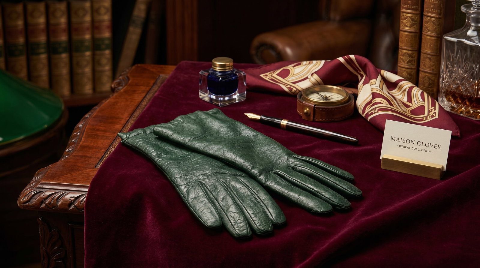 HUNTER GREEN LEATHER LADIES GLOVES- WOOL LINED: These are a pair of vintage women's dress gloves styled in a deep forest or hunter green shade. Leather: Crafted from butter-soft, genuine kidskin or lambskin leather. The leather has developed a