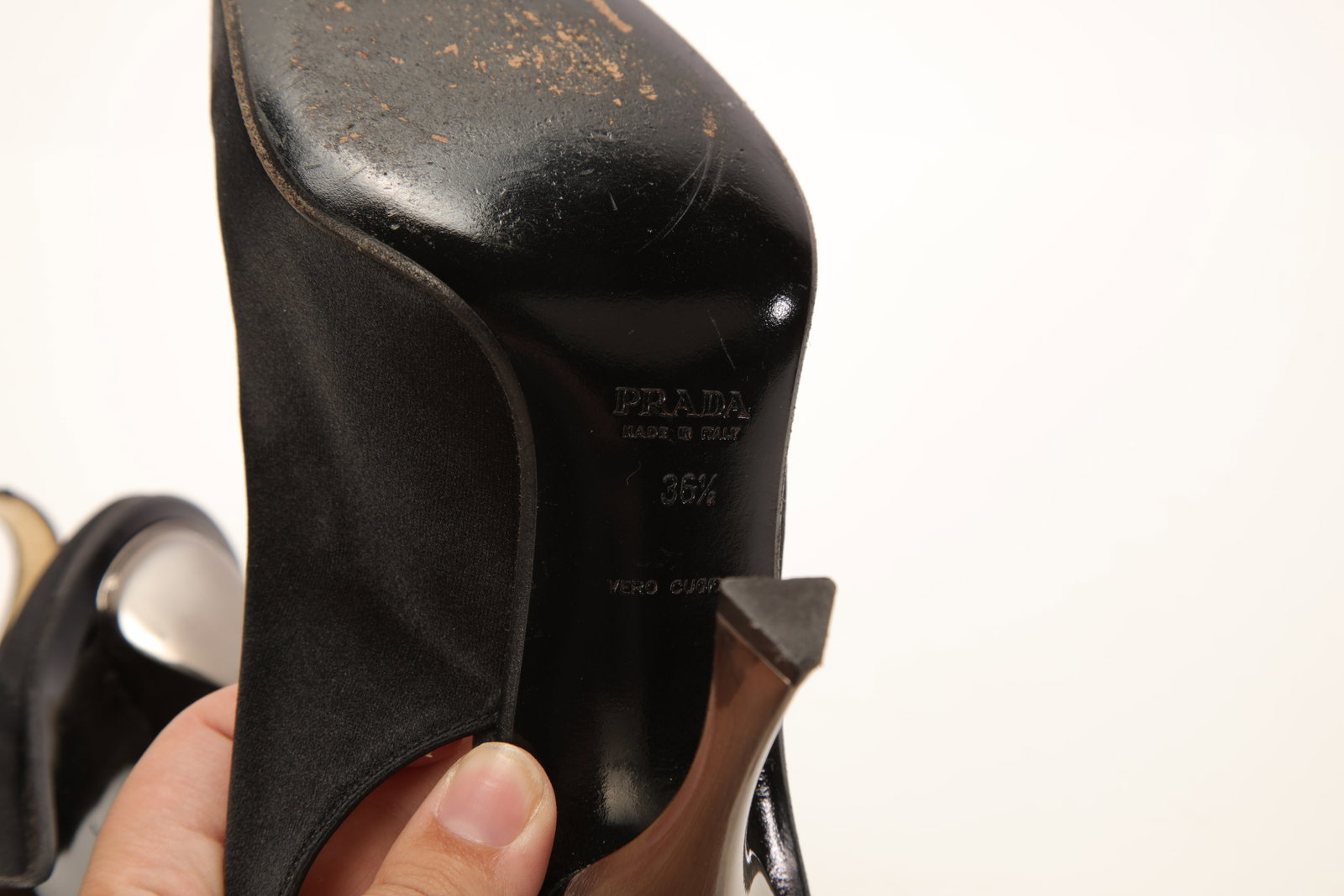 PRADA SATIN BLACK SLINGBACK PUMPS - 6