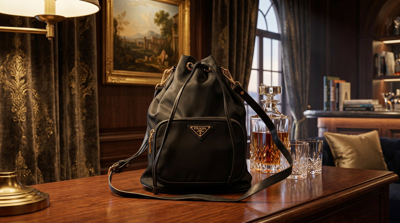 PRADA DUET RE-NYLON BUCKET HANDBAG PURSE: This is the Prada Duet Re-Nylon Bucket Bag, a modern staple that blends Prada's signature utility with luxury finishes. Material: It is crafted from Re-Nylon, a sustainable material made from regenera