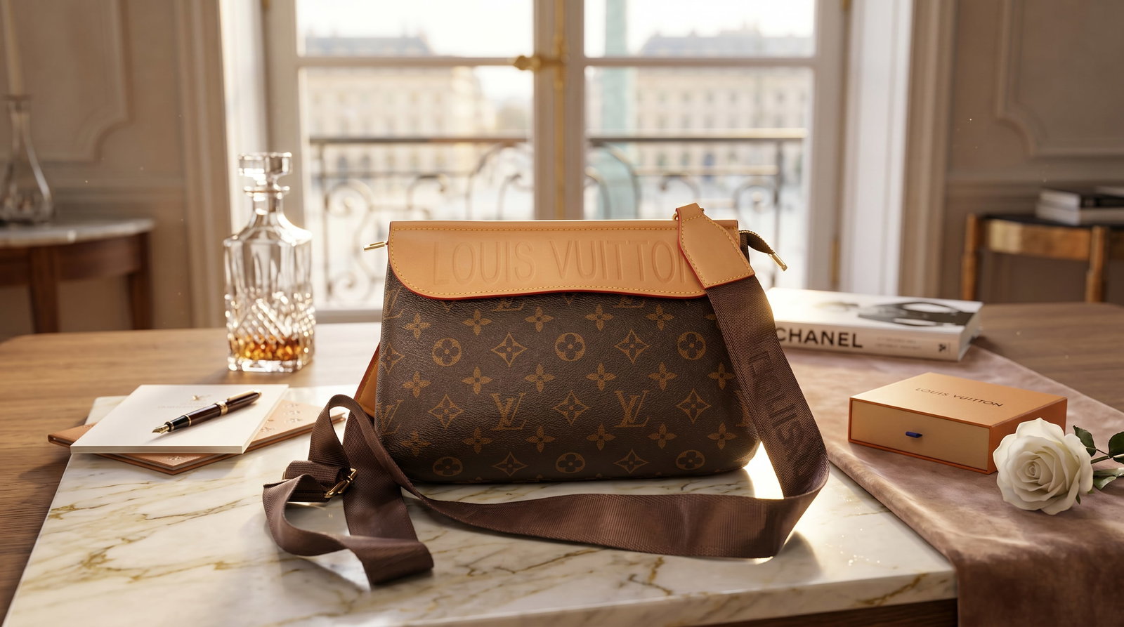 LOUIS VUITTON MONOGRAM TUILERIES BESACE PM HANDBAG PURSE: This is a Louis Vuitton Monogram Tuileries Besace PM (Petit Model) in Caramel, a stylish and functional hobo-style bag inspired by the Tuileries Gardens in Paris. Material: The main body is crafted fr