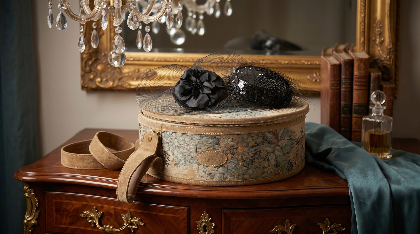 HARTMANN FLORAL TAPESTRY AHTBOX & 2 1950S FASCINATOR HATS (1 of 10)
