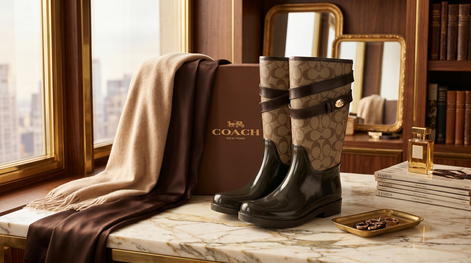 COACH TRISHA II RAIN BOOTS MONOGRAM WELLINGTONS (1 of 9)