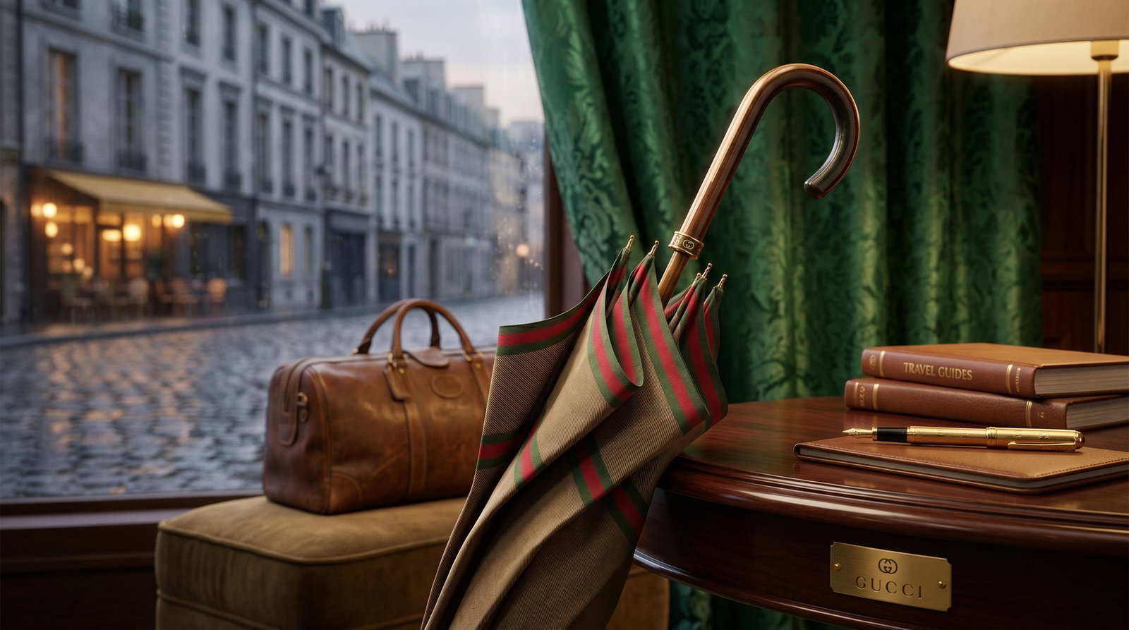GUCCI STRIPE HERITAGE UMBRELLA LEATHER HANDLE (1 of 16)