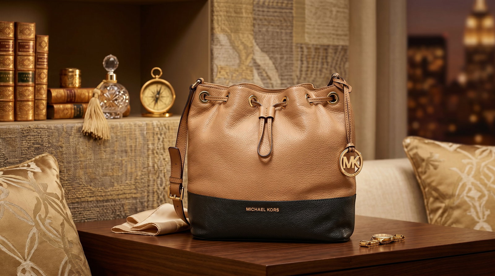 MICHAEL KORS JULES LARGE COLORBLOCK DRAWSTRING HANDBAG (1 of 11)