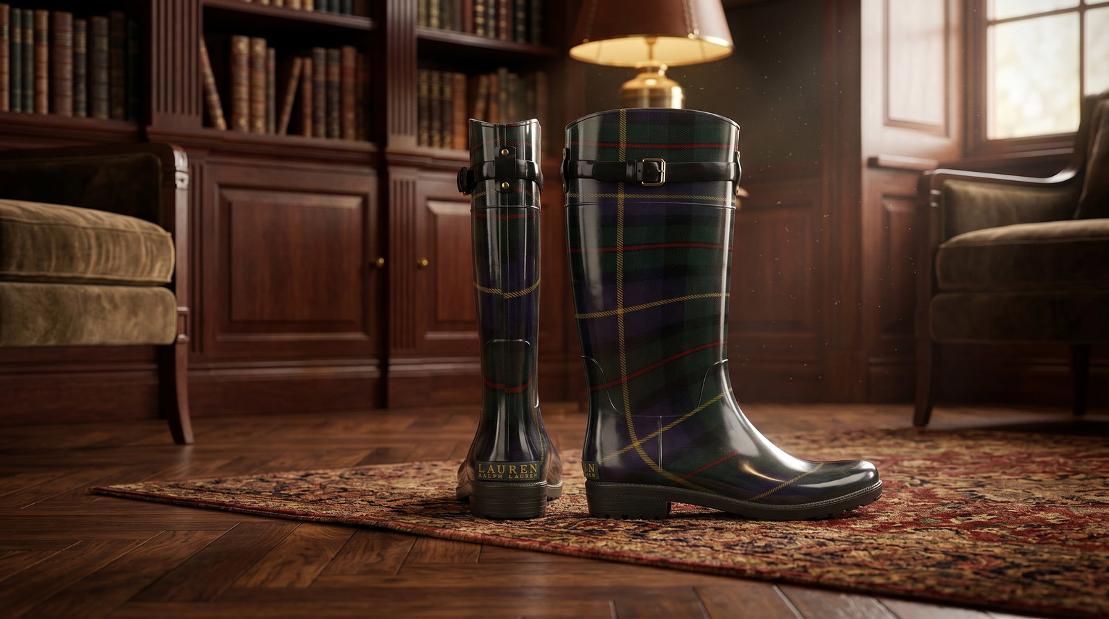 RALPH LAUREN ROSSALYN II TARTAN PLAID RAIN BOOTS WELLINGTONS (1 of 9)