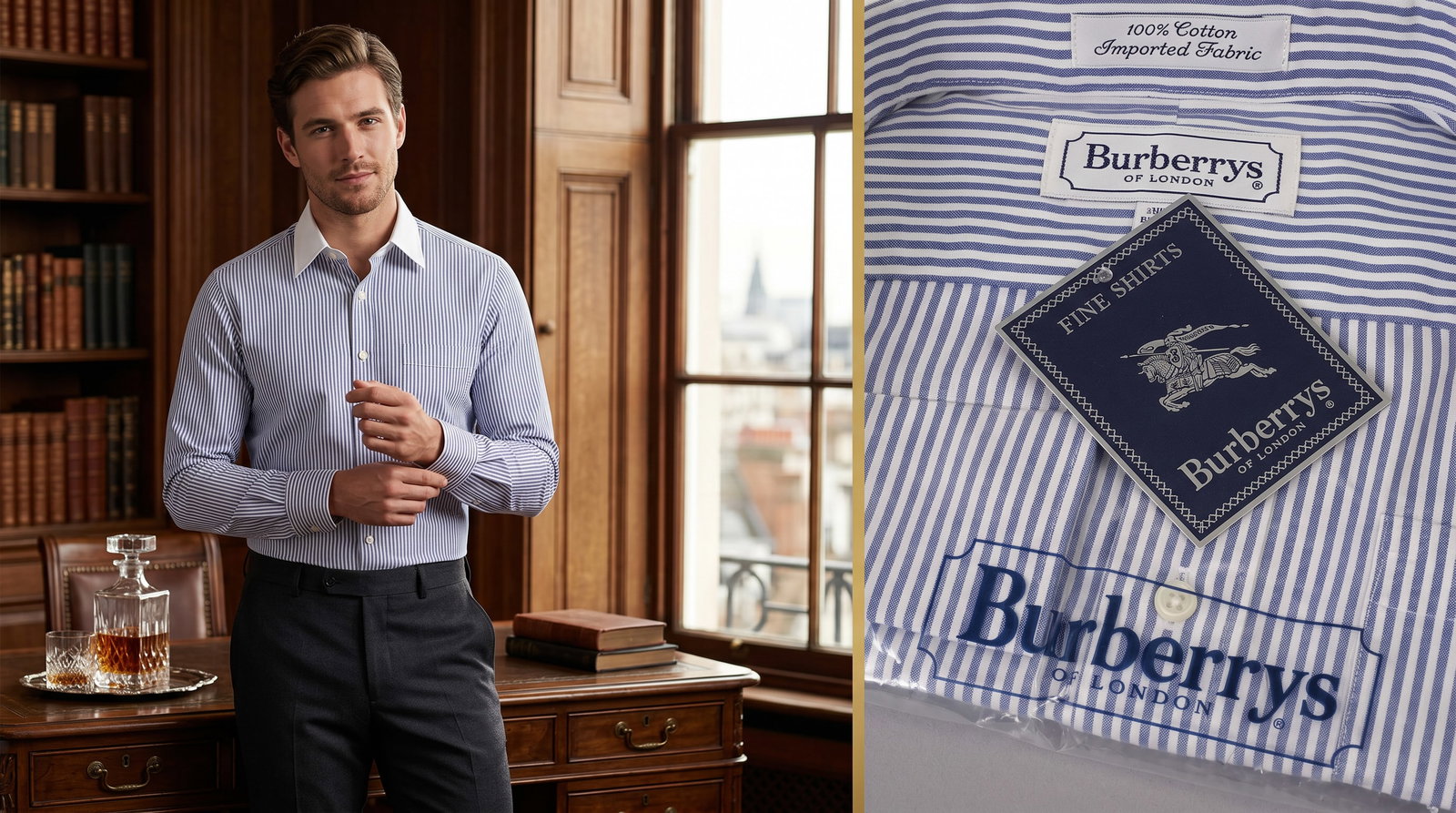 BURBERRYS PRORSUM WINCHESTER STRIPED DRESS SHIRT NEW IN PACKAGE!: This is a vintage Burberrys of London "Winchester" striped dress shirt, produced in the late 1980s or 1990s.It is a "New Old Stock" (NOS) item, meaning it is a true vintage piece that has never been o