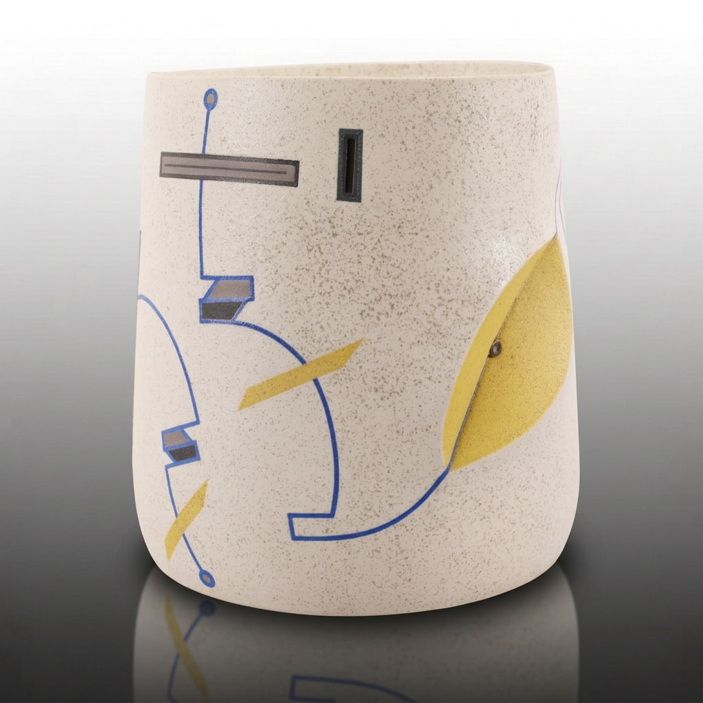JOSE SIERRA CONTEMPORARY GEOMETRIC ART POTTERY SCULPTURE VASE: José Sierra (Venezuelan/American, b. 1975) Contemporary Altered Geometric Ceramic Sculptural Vessel Description: An exceptional and highly architectural example of contemporary studio art pottery by 