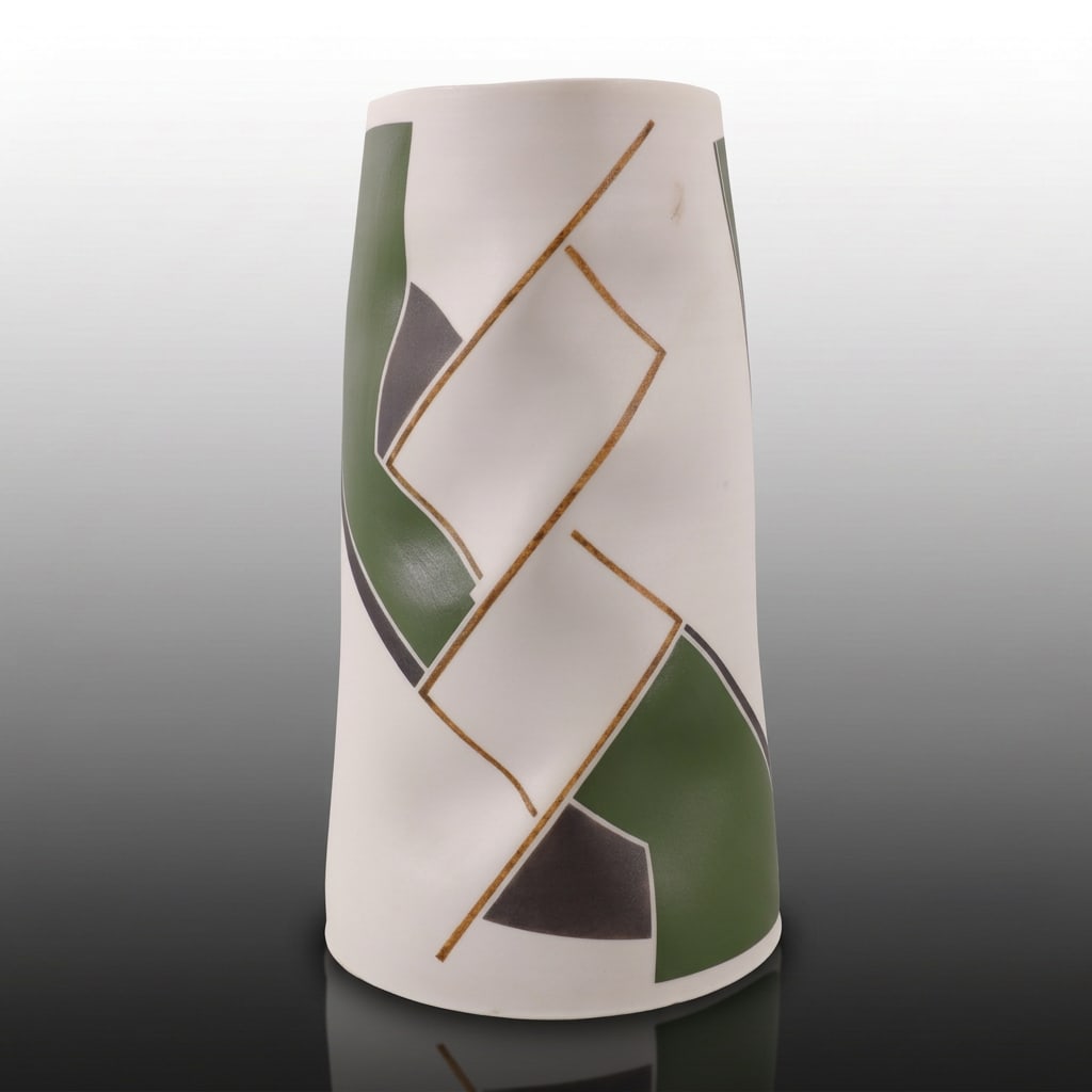 JOSE SIERRA CONTEMPORARY ART POTTERY GEOMETRIC SCULPTURE VASE: José Sierra (Venezuelan/American, b. 1975) Contemporary Altered Geometric Ceramic Sculptural Vessel Description: An exceptional and elegant example of contemporary studio art pottery by the widely ce