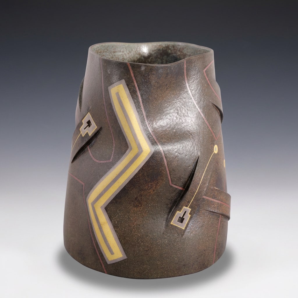 JOSE SIERRA ABSTRACT INCISED GEOMETRIC SCULPTURE CERAMIC VESSEL (1 of 7)