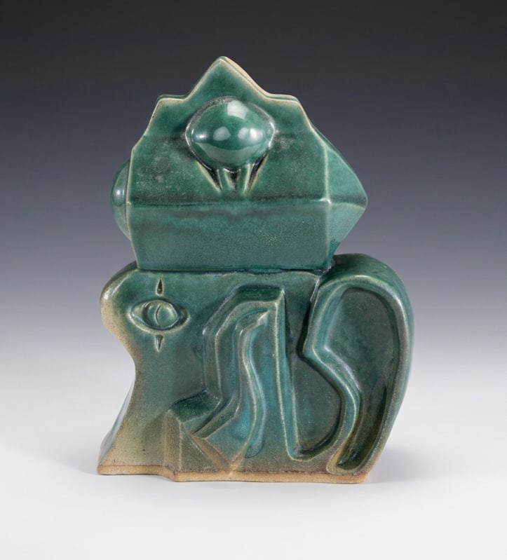 TERRY HABEGER SURREALIST ARCHITECTURAL CERAMIC ART POTTERY SCULPTURE: Terry Habeger Surrealist Architectural Geometric Biomorphic Ceramic Sculpture Up for auction is a fascinating, highly complex contemporary studio art pottery sculpture by the acclaimed Midwestern cera