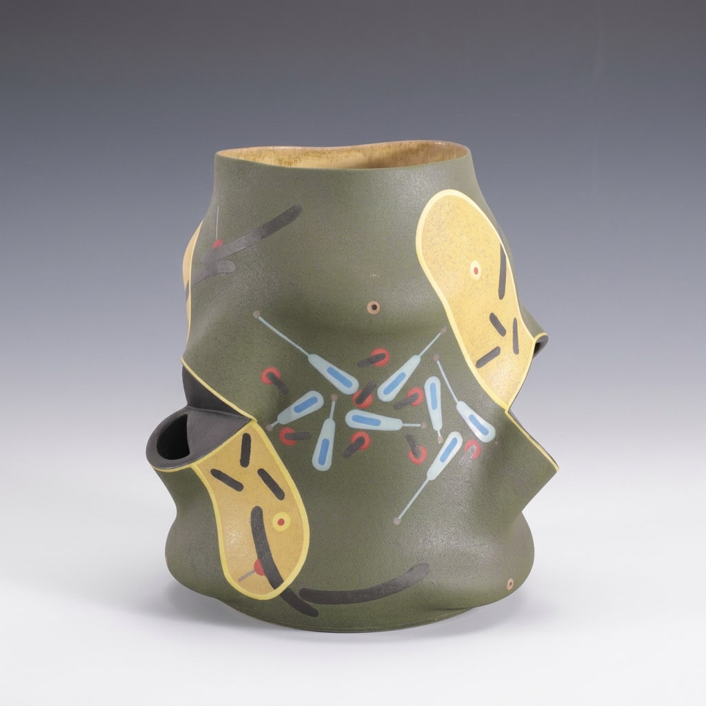 JOSE SIERRA ARCHITECTURAL CUT-OUT ART POTTERY VESSEL: Masterpiece José Sierra Abstract Architectural Cut-Out Ceramic Stoneware Vessel Up for auction is a magnificent, highly complex original contemporary studio pottery sculpture by the internationally a