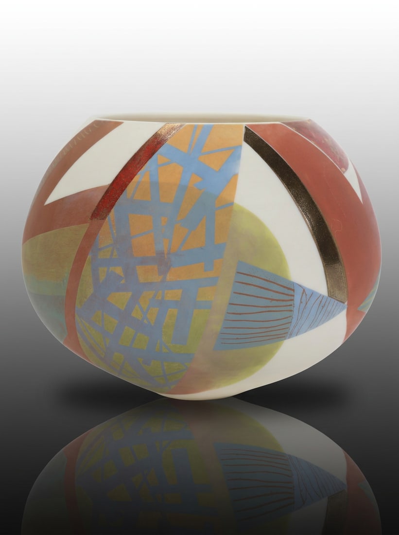 TONY LAVERICK ABSTRACT GEOMETRIC LUSTRE PORCELAIN ART POTTERY VESSEL (1 of 8)
